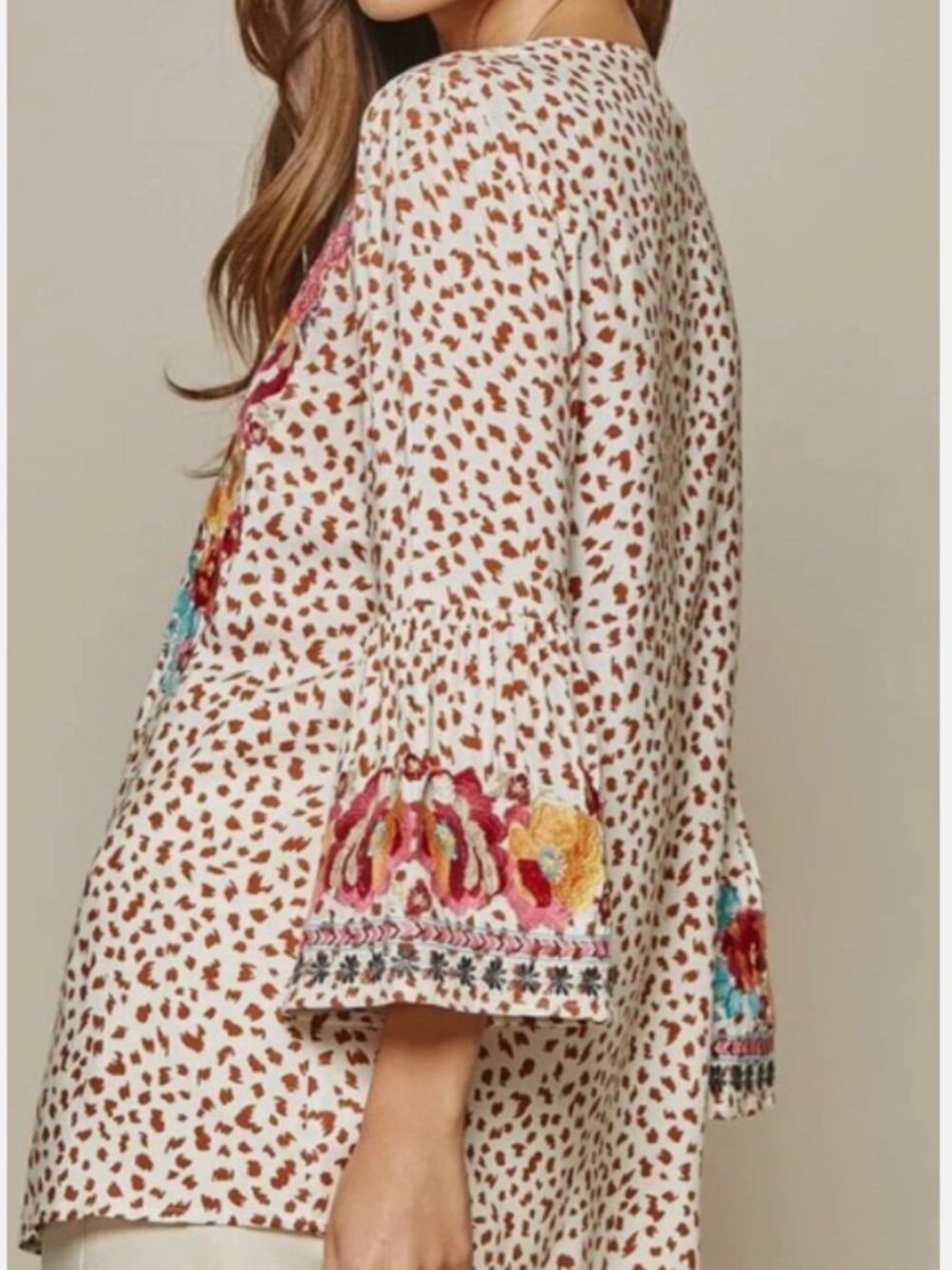 Savanna Jane Cream and Camel Boho Embroidery Top - Picture 3 of 16